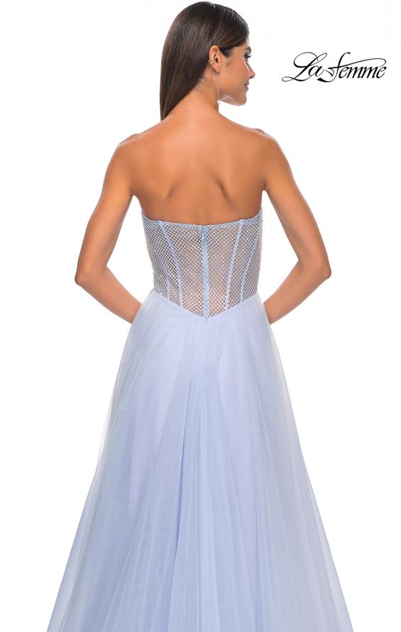 Picture of: Neon A-Line Tulle Prom Dress with Rhinestone Fishnet Bodice in Light Periwinkle, Style: 32445, Detail Picture 14
