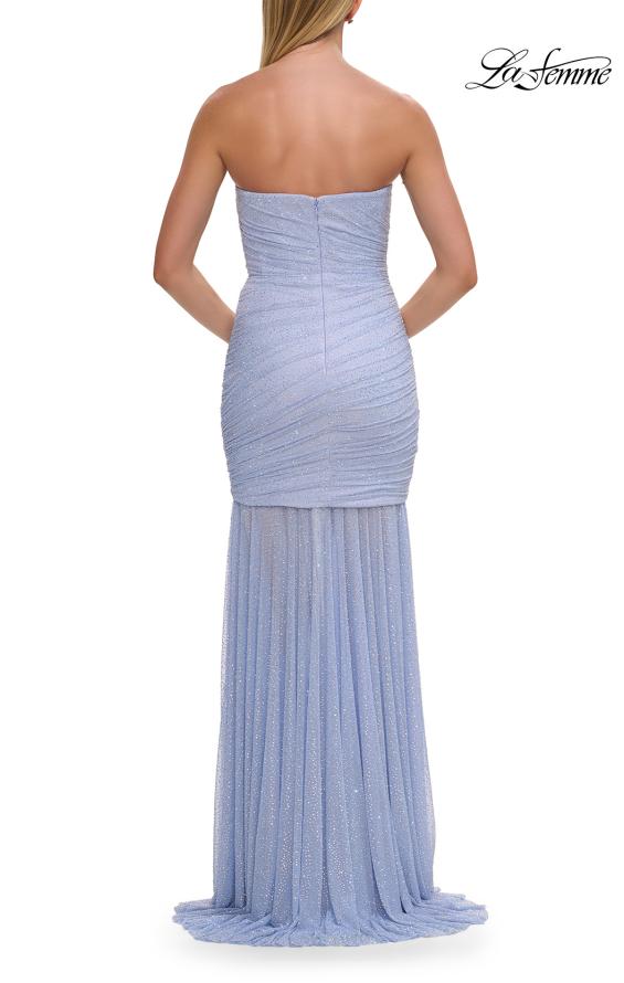 Picture of: Strapless Ruched Rhinestone Gown with Sheer Skirt in Light Periwinkle, Style: 33725, Detail Picture 14