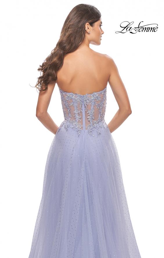 Picture of: Rhinestone Tulle Gown with Sheer Lace Bodice in Light Periwinkle, Style: 31367, Detail Picture 15