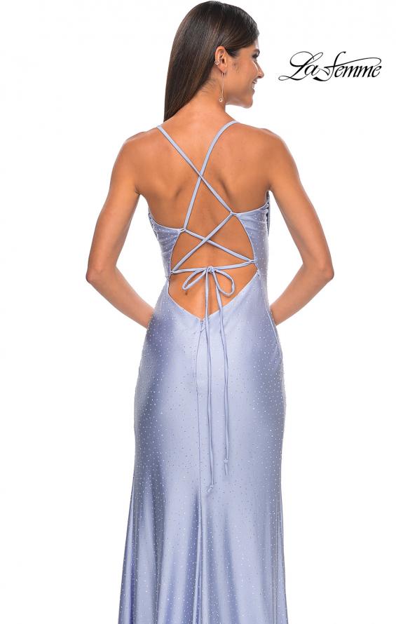 Picture of: Drape Neckline Jeweled Jersey Prom Dress with High Slit in Light Periwinkle, Style: 31221, Detail Picture 17