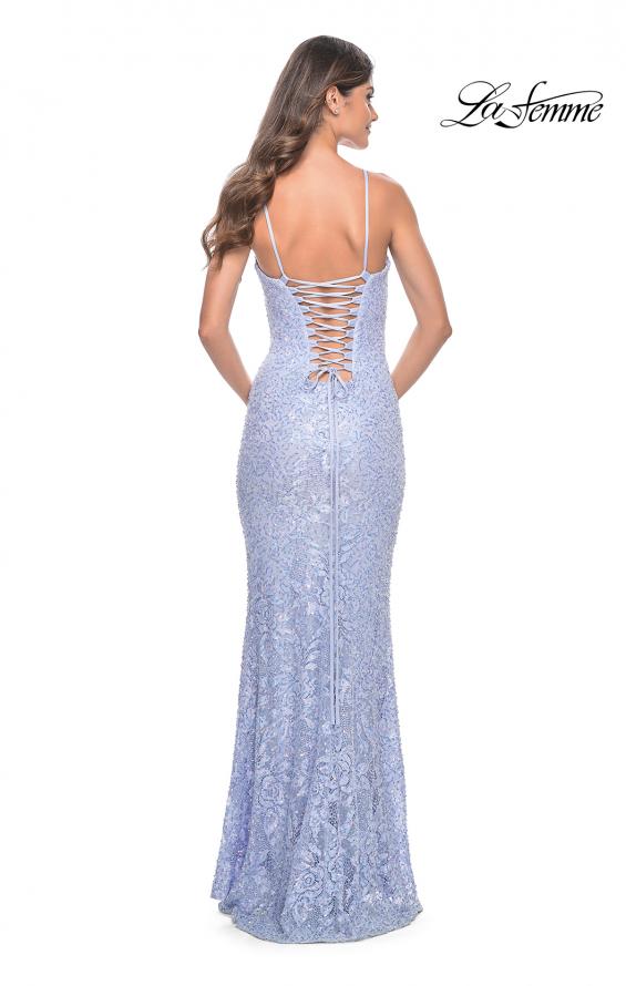 Picture of: Intricate Lace Up Back Prom Dress in Beaded Lace in Light Periwinkle, Style: 31973, Detail Picture 17