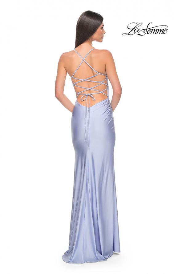 Picture of: Jersey Dress with Square Neckline and Ruching in Light Periwinkle, Style: 31129, Back Picture