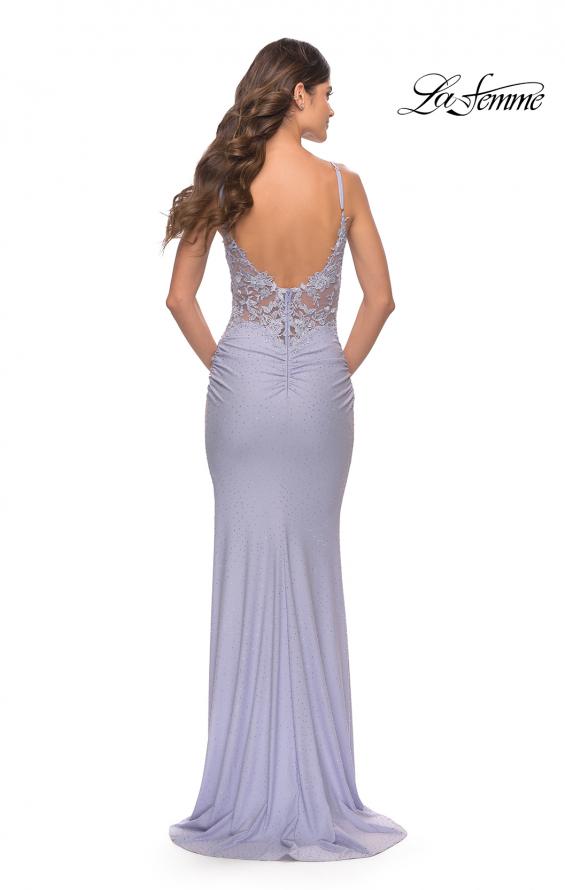 Picture of: Rhinestone Jersey Dress with Sheer Lace Back in Light Periwinkle, Style: 31341, Back Picture