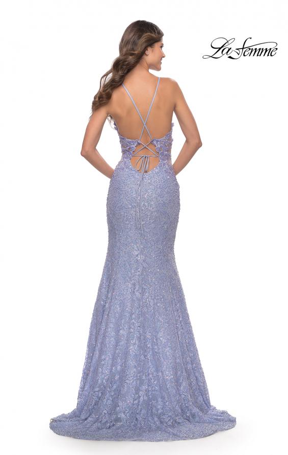 Picture of: Mermaid Beaded Lace Prom Dress with Illusion Sides in Light Periwinkle, Style: 31354, Back Picture