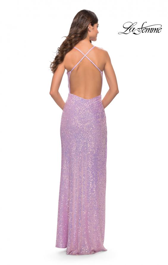 Picture of: Ruched Sequin Prom Dress with High Side Slit in Light Periwinkle, Style: 31405, Back Picture