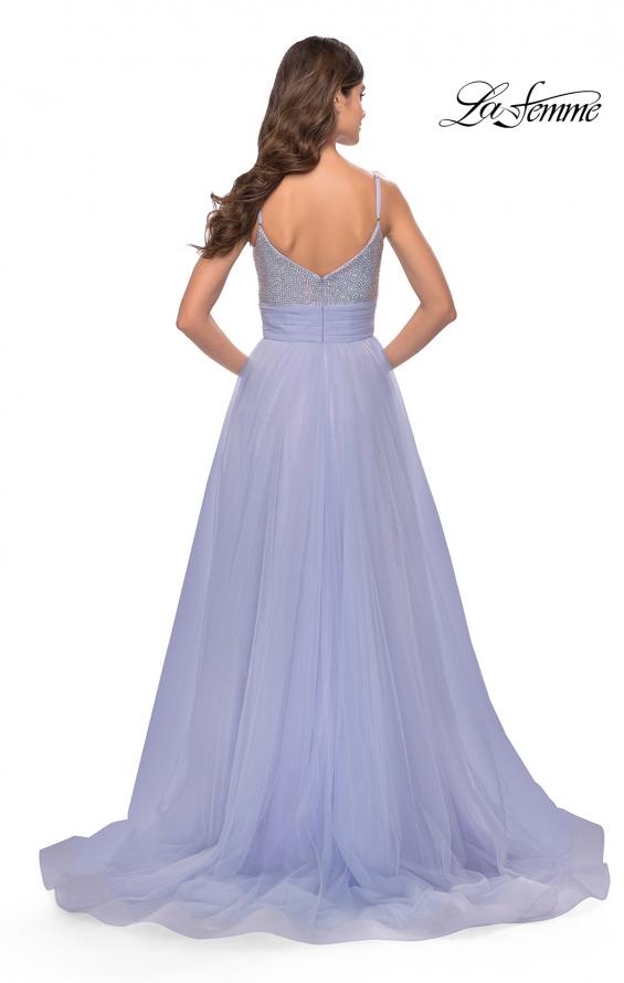 Picture of: Tulle Gown with Full Skirt and Rhinestone Bodice in Bright Colors in Light Periwinkle, Style: 31433, Back Picture
