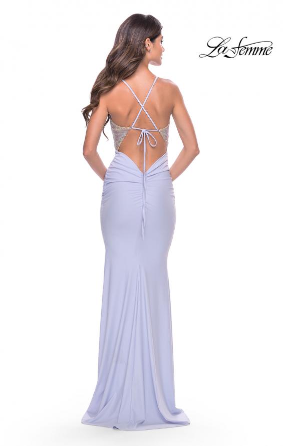 Picture of: Stunning Rhinestone Encrusted Bodice with Jersey Skirt in Light Periwinkle, Style: 31591, Back Picture