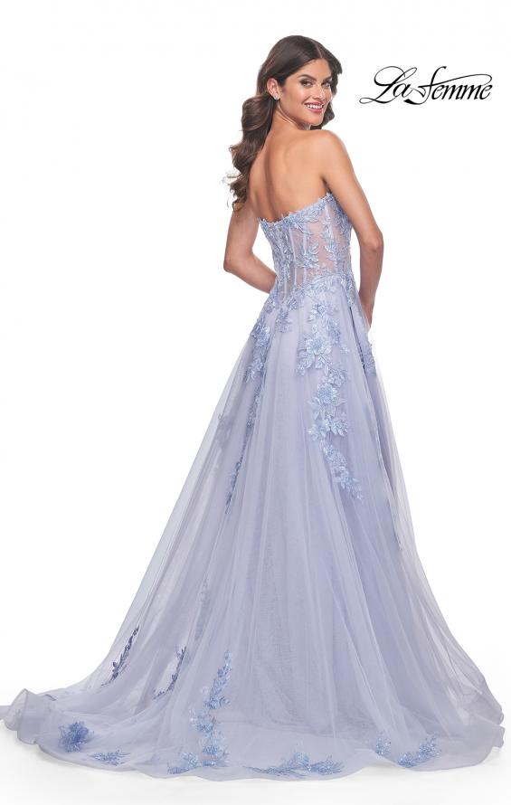 Picture of: Sweetheart Strapless Gown with Beautiful Lace Applique in Light Periwinkle, Style: 32082, Back Picture