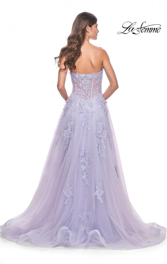 Picture of: Sweetheart Strapless Tulle A-Line Prom Dress with Lace Details in Light Periwinkle, Style: 32145, Back Picture