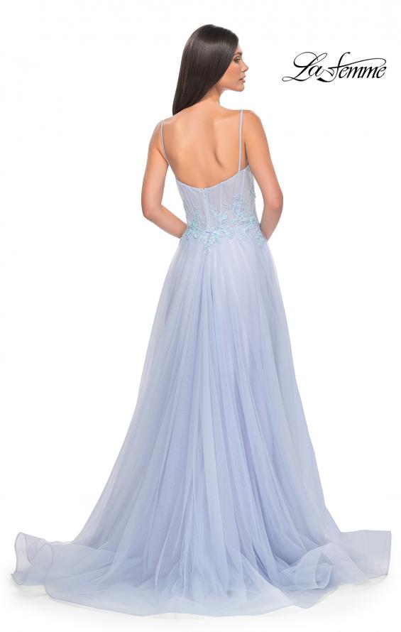 Picture of: Tulle A-line Dress with Beaded Lace Waist and Square Neckline in Light Periwinkle, Style: 32293, Back Picture