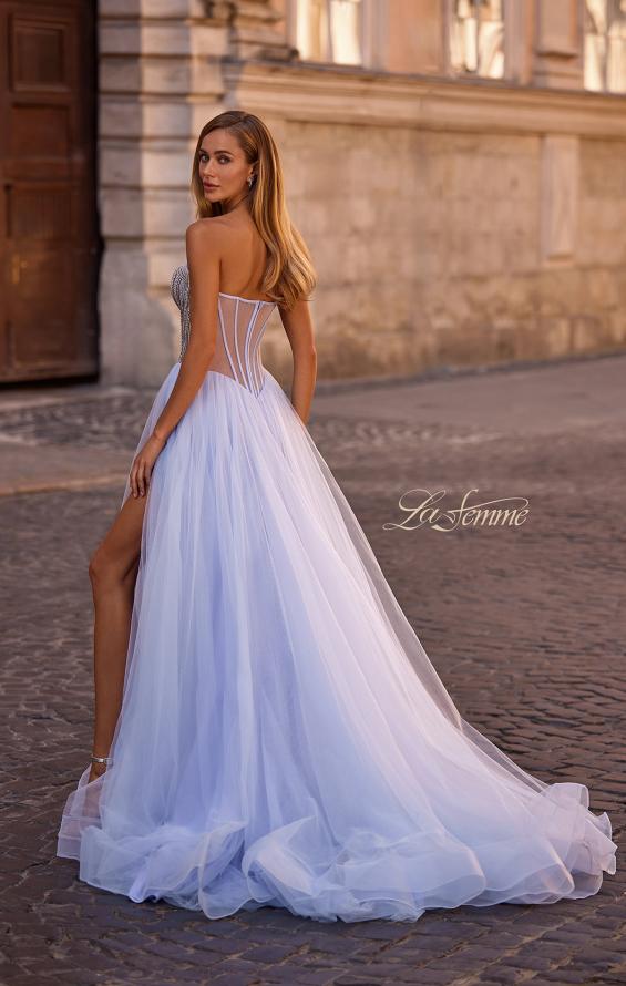 Picture of: Stunning Prom Dress with Rhinestone Lined Corset Top in Light Periwinkle, Style 32811, Back Picture
