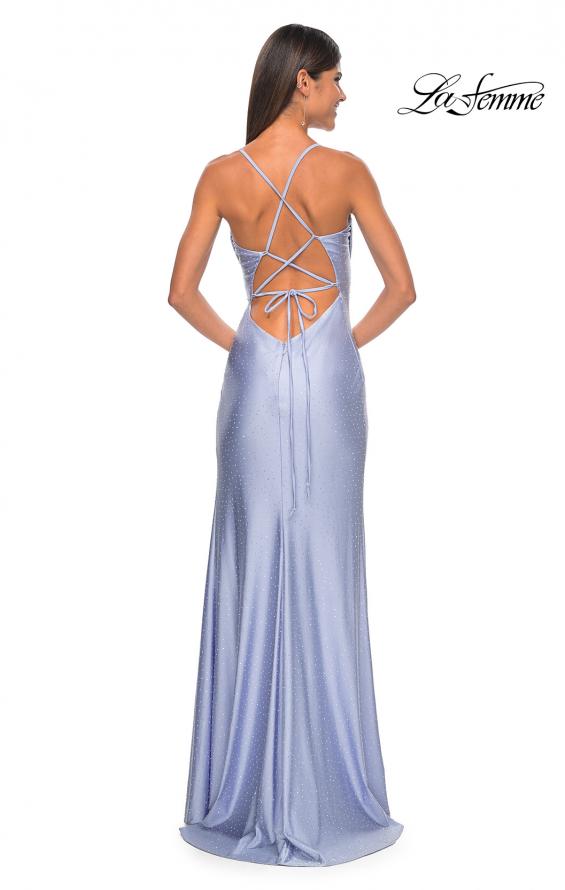 Picture of: Drape Neckline Jeweled Jersey Prom Dress with High Slit in Light Periwinkle, Style: 31221, Detail Picture 18