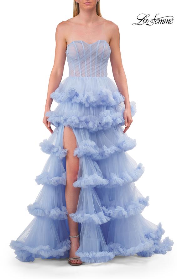 Picture of: Fabulous Tiered Ruffle Skirt Prom Dress with Strapless Top in Light Periwinkle, Style: 33717, Detail Picture 18
