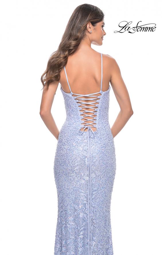 Picture of: Intricate Lace Up Back Prom Dress in Beaded Lace in Light Periwinkle, Style: 31973, Detail Picture 20