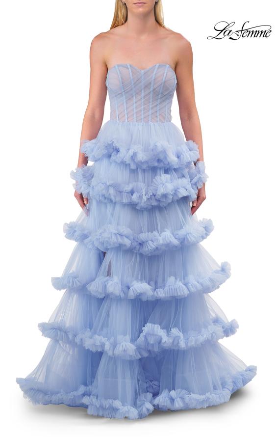 Picture of: Fabulous Tiered Ruffle Skirt Prom Dress with Strapless Top in Light Periwinkle, Style: 33717, Detail Picture 20
