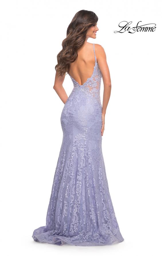Picture of: Long Mermaid Lace Dress with Back Rhinestone Detail in Light Periwinkle, Style: 28355, Detail Picture 25