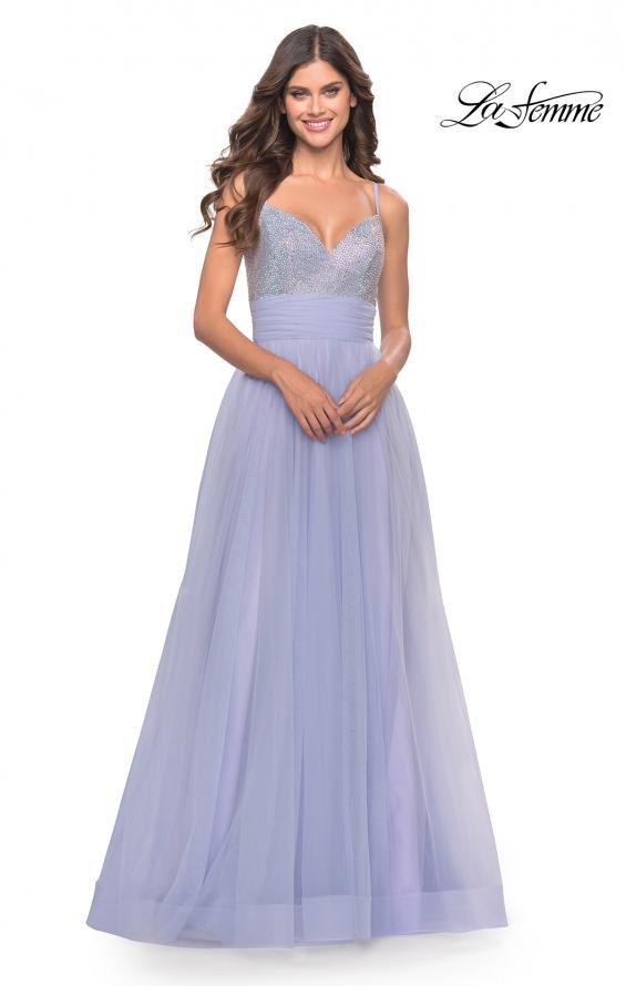 Picture of: Tulle Gown with Full Skirt and Rhinestone Bodice in Bright Colors in Light Periwinkle, Style: 31433, Detail Picture 1