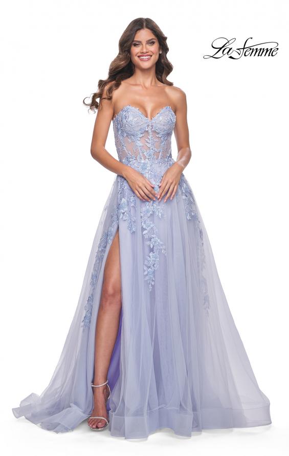 Picture of: Sweetheart Strapless Gown with Beautiful Lace Applique in Light Periwinkle, Style: 32082, Detail Picture 1