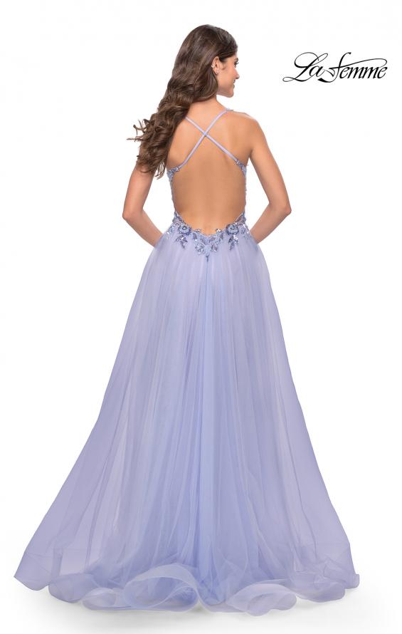 Picture of: Tulle A-Line Gown with Sheer Bodice and Beaded Lace Detail in Light Periwinkle, Style: 31369, Detail Picture 2