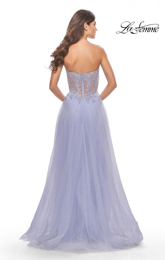 Picture of: Rhinestone Tulle Gown with Sheer Lace Bodice in Light Periwinkle, Style: 31367, Detail Picture 3