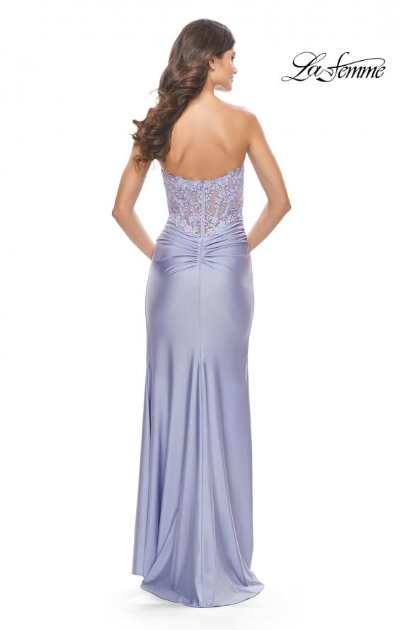 Picture of: Long Dress with Jersey Skirt and Lace Illusion Bodice in Neon in Light Periwinkle, Style: 31411, Detail Picture 3