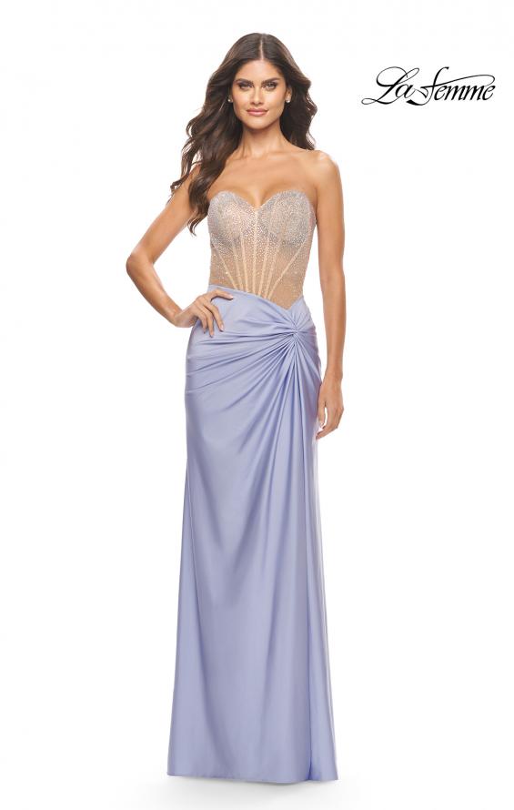 Picture of: Jersey Dress with Knot Detail and Sheer Rhinestone Bodice in Light Periwinkle, Style: 31556, Detail Picture 3