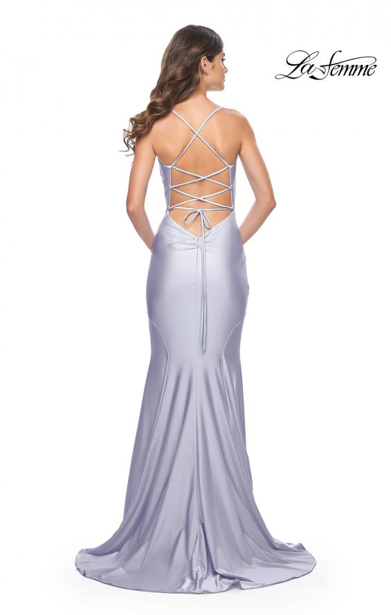 Picture of: Chic Jersey Dress with Draped Neck and Open Back in Light Periwinkle, Style: 31878, Detail Picture 3