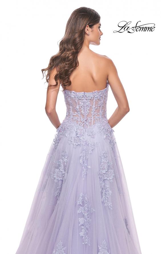 Picture of: Sweetheart Strapless Tulle A-Line Prom Dress with Lace Details in Light Periwinkle, Style: 32145, Detail Picture 3
