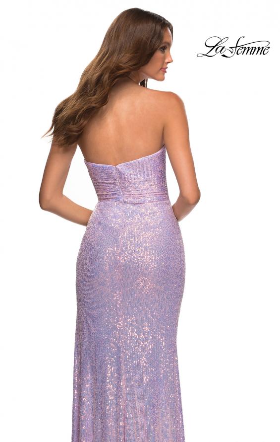 Picture of: Strapless Sequin Gown with Draped Slit in Light Periwinkle, Detail Picture 4