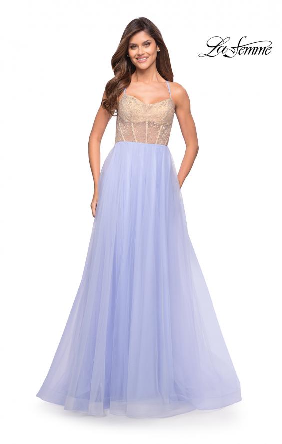 Picture of: Tulle Ball Gown with Jeweled Top and Pockets in Light Periwinkle, Style: 30697, Detail Picture 4