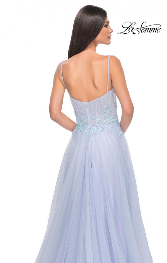 Picture of: Tulle A-line Dress with Beaded Lace Waist and Square Neckline in Light Periwinkle, Style: 32293, Detail Picture 4