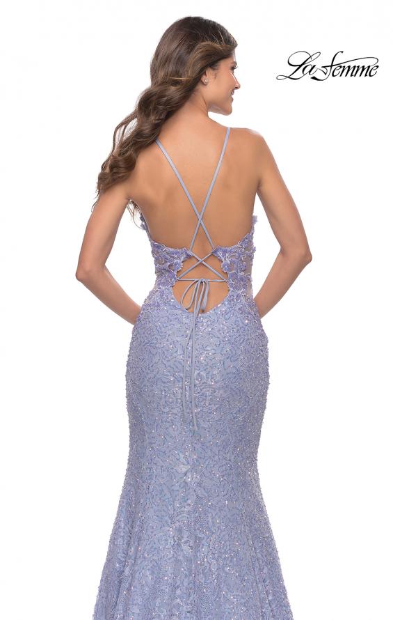 Picture of: Mermaid Beaded Lace Prom Dress with Illusion Sides in Light Periwinkle, Style: 31354, Detail Picture 5