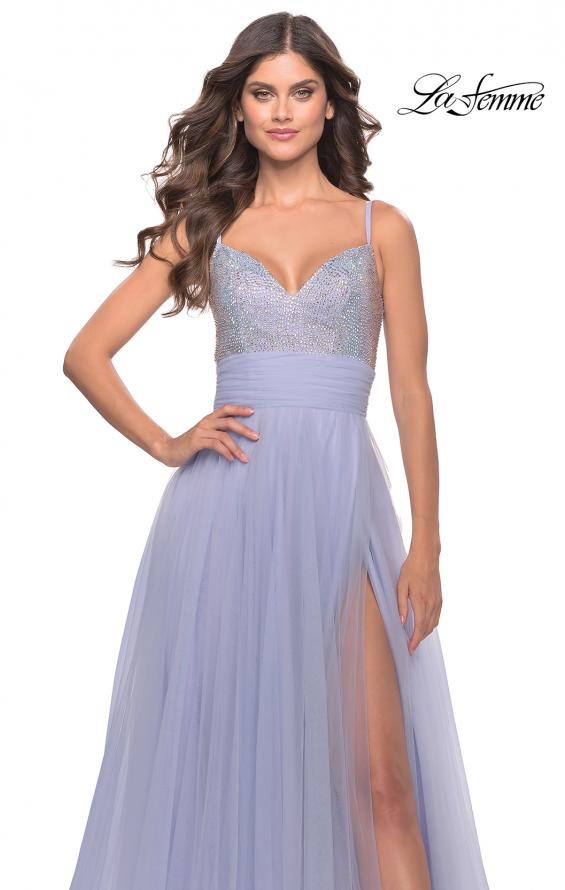 Picture of: Tulle Gown with Full Skirt and Rhinestone Bodice in Bright Colors in Light Periwinkle, Style: 31433, Detail Picture 5