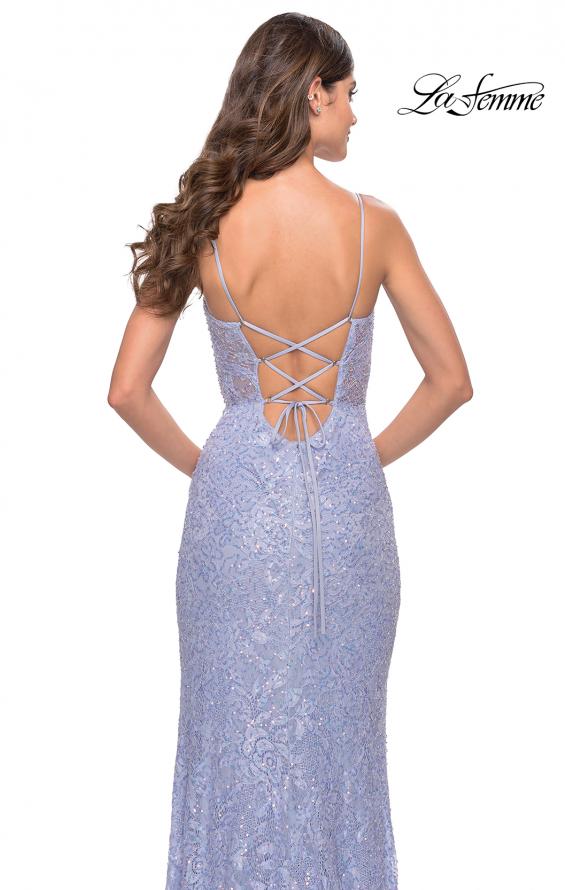 Picture of: Beaded Lace Dress with Illusion Bodice and Square Neckline in Light Periwinkle, Style: 31526, Detail Picture 5