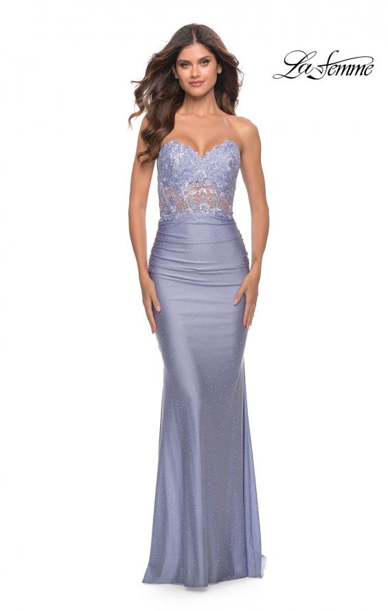 Picture of: Sweetheart Strapless Jersey Gown with Lace Sheer Bodice in Light Periwinkle, Style: 31180, Detail Picture 6