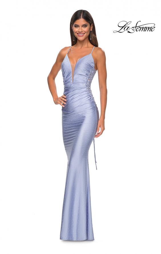 Picture of: Rhinestone Prom Dress with Lace Applique Side Panels in Light Periwinkle, Style: 31301, Detail Picture 6
