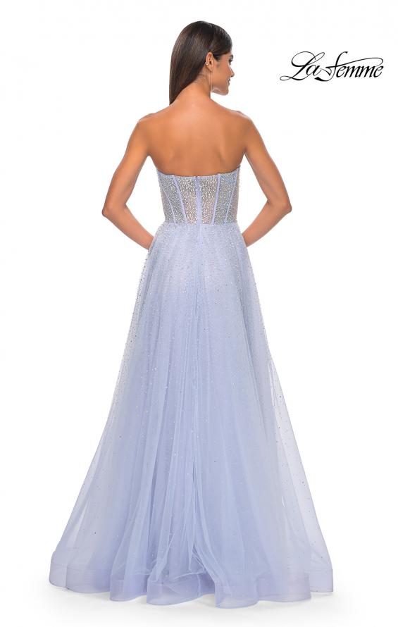 Picture of: Rhinestone Embellished A-line Tulle Gown with Corset Top in Light Periwinkle, Style: 32278, Detail Picture 6