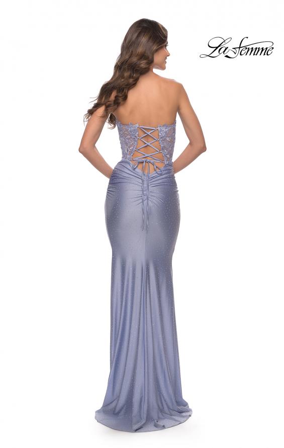 Picture of: Sweetheart Strapless Jersey Gown with Lace Sheer Bodice in Light Periwinkle, Style: 31180, Detail Picture 7