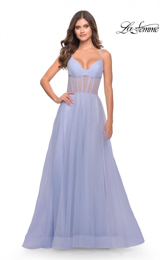 Picture of: Tulle A-line Prom Dress with Corset Sheer Bodice in Light Periwinkle, Style: 31502, Detail Picture 7