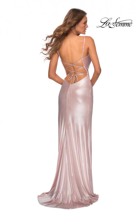Picture of: Metallic Prom Dress with Ruching and Lace Up Back in Light Pink, Style: 28449, Back Picture