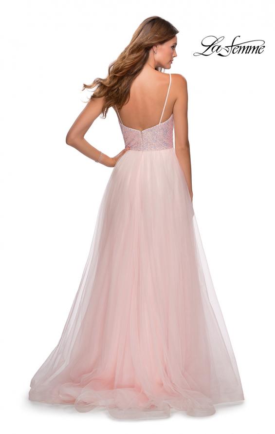 Picture of: Tulle and Sequin A Line Long Dress with Slit in Light Pink, Style: 28464, Back Picture