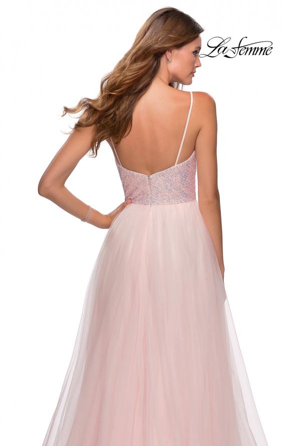 Picture of: Tulle and Sequin A Line Long Dress with Slit in Light Pink, Style: 28464, Detail Picture 2