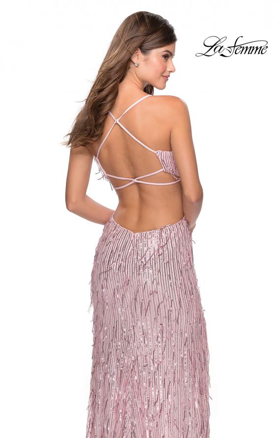 Picture of: Long Fringe Sequin Prom Dress with Cut Outs in Light Pink, Style: 28609, Detail Picture 2