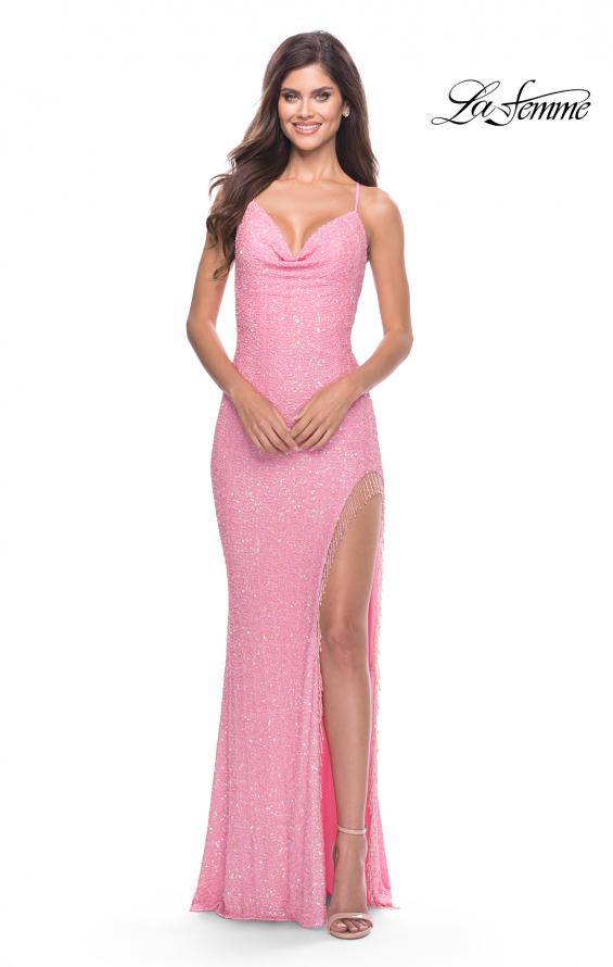 Picture of: Sequin Dress with Stunning Fringe Beaded Slit in Pastels in Light Pink, Style: 31444, Detail Picture 6