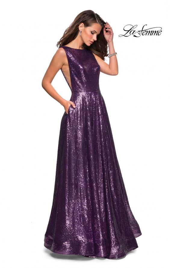 Picture of: Fully sequin A Line Gown with Illusion Sides in Light Purple, Style: 27061, Main Picture