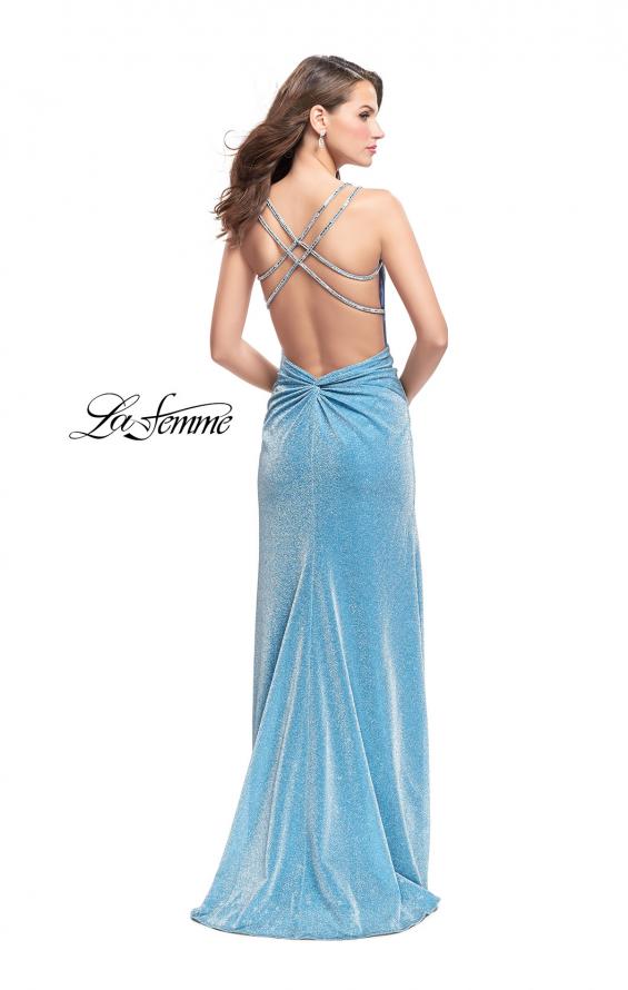 Picture of: Long Sparkling Prom Dress with Beaded Straps and Slit in Light Blue, Style: 25812, Detail Picture 3