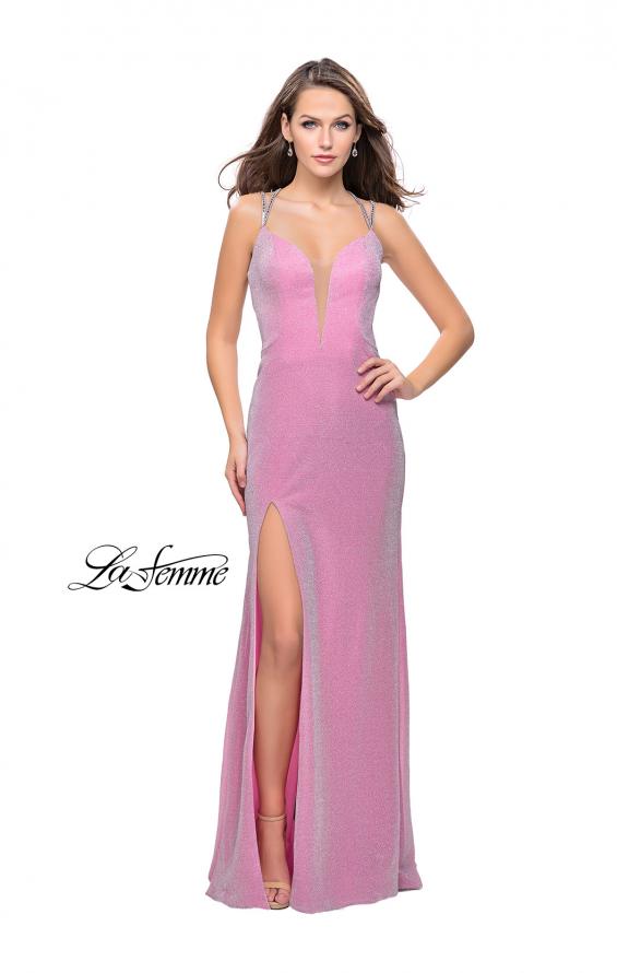 Picture of: Long Sparkling Prom Dress with Beaded Straps and Slit in Light Pink, Style: 25812, Detail Picture 2