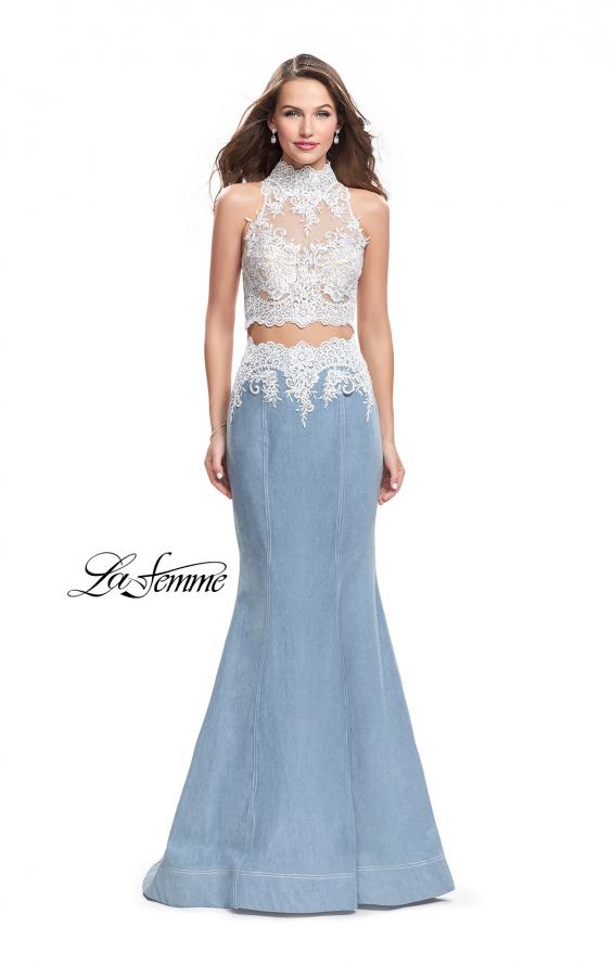 Picture of: Two Piece Long Prom Dress with Beads and Lace in Light Wash, Style: 25805, Main Picture