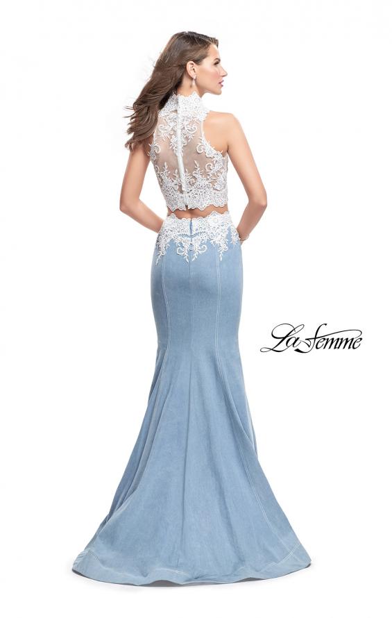 Picture of: Two Piece Long Prom Dress with Beads and Lace in Light Wash, Style: 25805, Back Picture