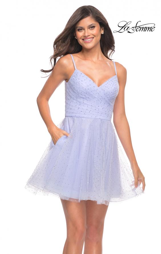 Picture of: Rhinestone Fit and Flare Party Dress with Tulle Skirt in Lilac Mist, Style: 29336, Detail Picture 1